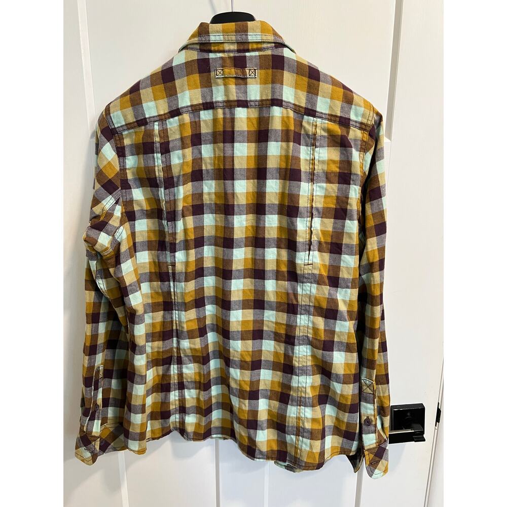 Duluth Trading Co Womens Button Up Flannel Sz XL Long Sleeve Purple Blue Yellow - Picture 7 of 10